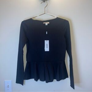Jason Wu Black Peplum Long Sleeve Knit Top XS/TP NWT